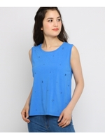 【洗える】スター刺繍タンクトップ/ブルー(092)