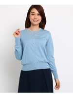 【洗える】パールビーズカーディガン/サックス(090)