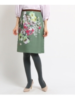 【洗える】フラワーブーケプリントスカート/カーキ(127)