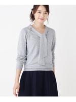 【洗える】ボウタイニットプルオーバー/ライトグレー(011)