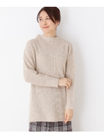 【洗える】モヘヤウール混モックネック畦ニット/ライトベージュ(051)