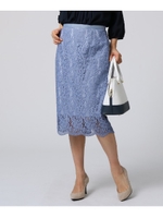 【洗える】レーススカート/ライトブルー(091)