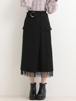 ○ベルト付ヘムチュールスカート/ブラック