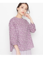 ◆【洗える】プチフラワー　プリントシャツ/パープル(183)