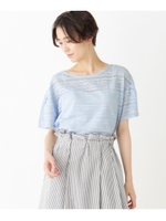 ◆【洗える】ボーダーレースブラウス/ライトブルー(091)