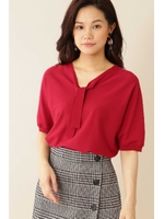 ◆大きいサイズ・洗える◆ボウタイニット/レッド(100)