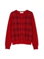 ◆大きいサイズ◆チェックジャガードニットカーディガン/レッド(100)
