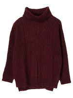 ざっくりケーブルタートルニットプルオーバー/パープル