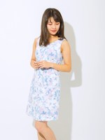 ぼかし花柄ノースリーブワンピース/ブルー