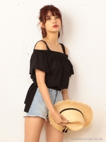 アイレットオフショルトップス/ブラック