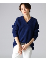アルパカ混Vネックプルオーバーニット/ネイビー(093)