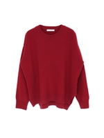 ウール混ラウンドネックルーズニット/レッド