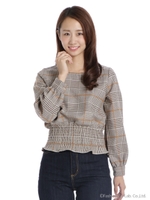 ウエストシャーリングチェックTOPS/ベージュ