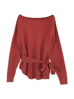 ウエストリボンボートネックニット/レンガ