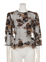 エンブロイダリーフラワーチュールブラウス/MUSTARD