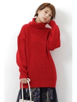 オフタートルチュニック畦ニット/レッド(100)