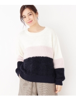 カラーブロッキングフェザーニット/ペルシアンレッド(374)