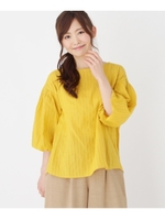 カラミストライプふんわり袖ブラウス/レモンイエロー(031)