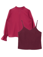 キャミソール付きシースルーブラウス/レッド