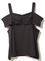 ギャザーオフショルカットトップス/ブラック