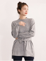 クルーネックベルト付チュニック/杢グレー