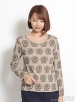 コットンモダール天竺エンブレムプリントカットソー/ベージュ