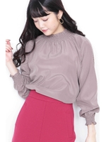 シャーリングハイネックブラウス/ベージュ(040)