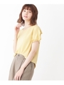 ストレッチストライプフリル袖Tシャツ/イエロー系(335)