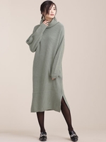 ソフトラムタートルネックワンピ/ミント