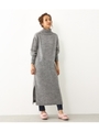 タートルネック スリット ロング ニット ワンピース/T.GRY