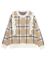 ダブルフリルチェックニット/ベージュ