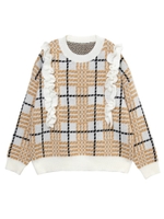 ダブルフリルチェックニット/ベージュ