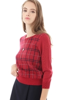 チェックジャガードニット/レッド(100)