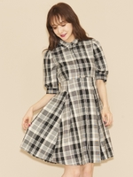 チェックタックワンピース/ブラック