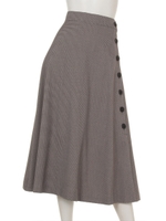 チェック柄釦付フレアスカート/ボルドー