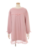 チュールレースアップ裏毛ワンピース/ピンク