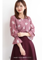 ドットフラワープリントブラウス/モカ2(052)