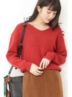 ハイゲージアゼVネックニット/オレンジ(150)