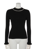 ハイネックはめこみパールリブニットプルオーバー/ブラック