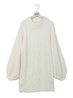 ハイネックモールケーブルワンピ/ホワイト