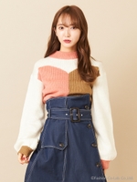 バイカラーニットトップス/ピンク