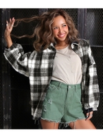 バルーンスリーブチェックシャツ/ブラック(027)