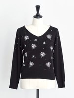 パールドット刺繍ニット/黒