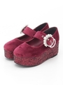 パールバックルベロアシューズ/ボルドー