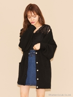 パール釦Bigカーディガン/ブラック