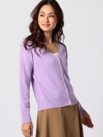 パール釦付き長袖Vネックカーディガン/ラベンダー