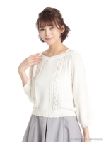 ビーズ付ケーブルオフショルニット/ホワイト