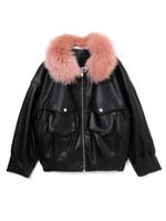 ファーカラーレザージャケット/ブラック