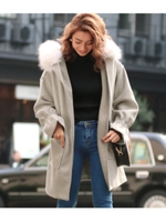 ファー付ウエストリボンミドル丈コート/ベージュ(005)