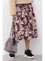 フェイクスエードフラワーミモレスカート/ボルドー1(071)